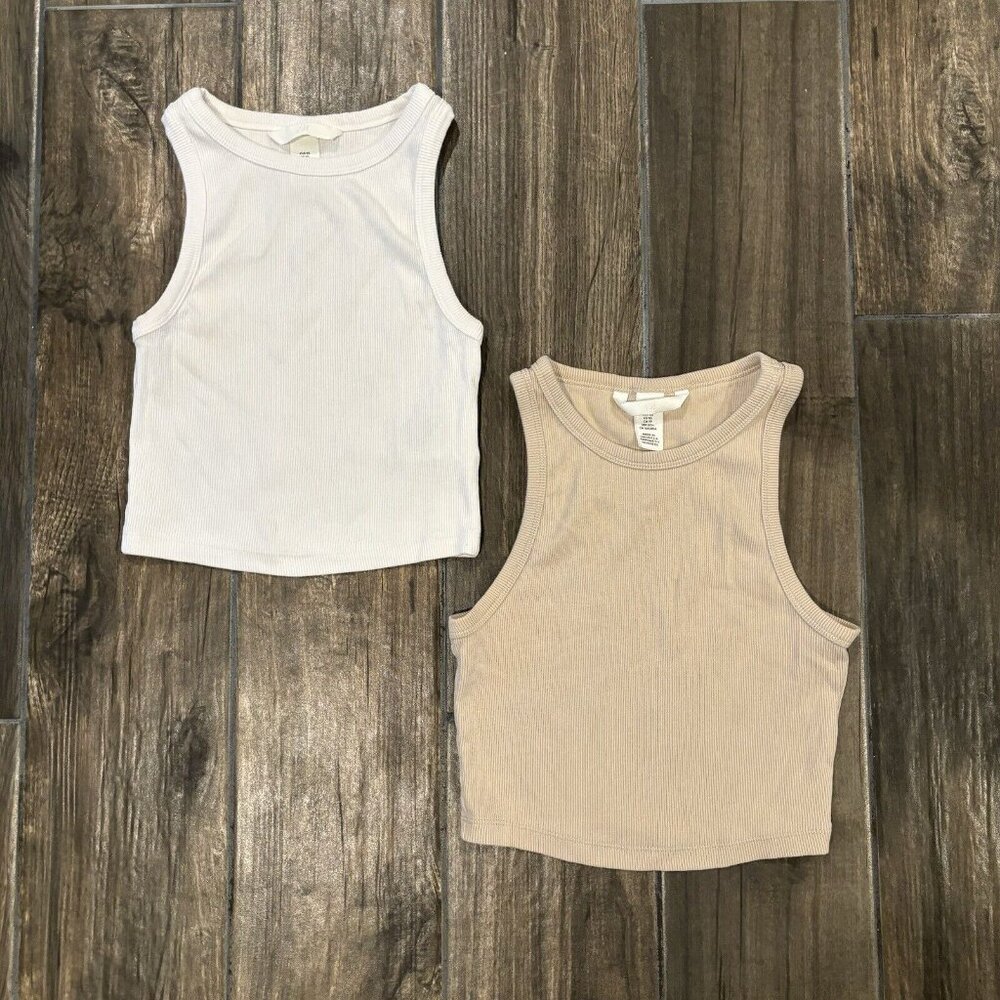H&M Lot Of 2 Tank Tops Beige White Size XS 012